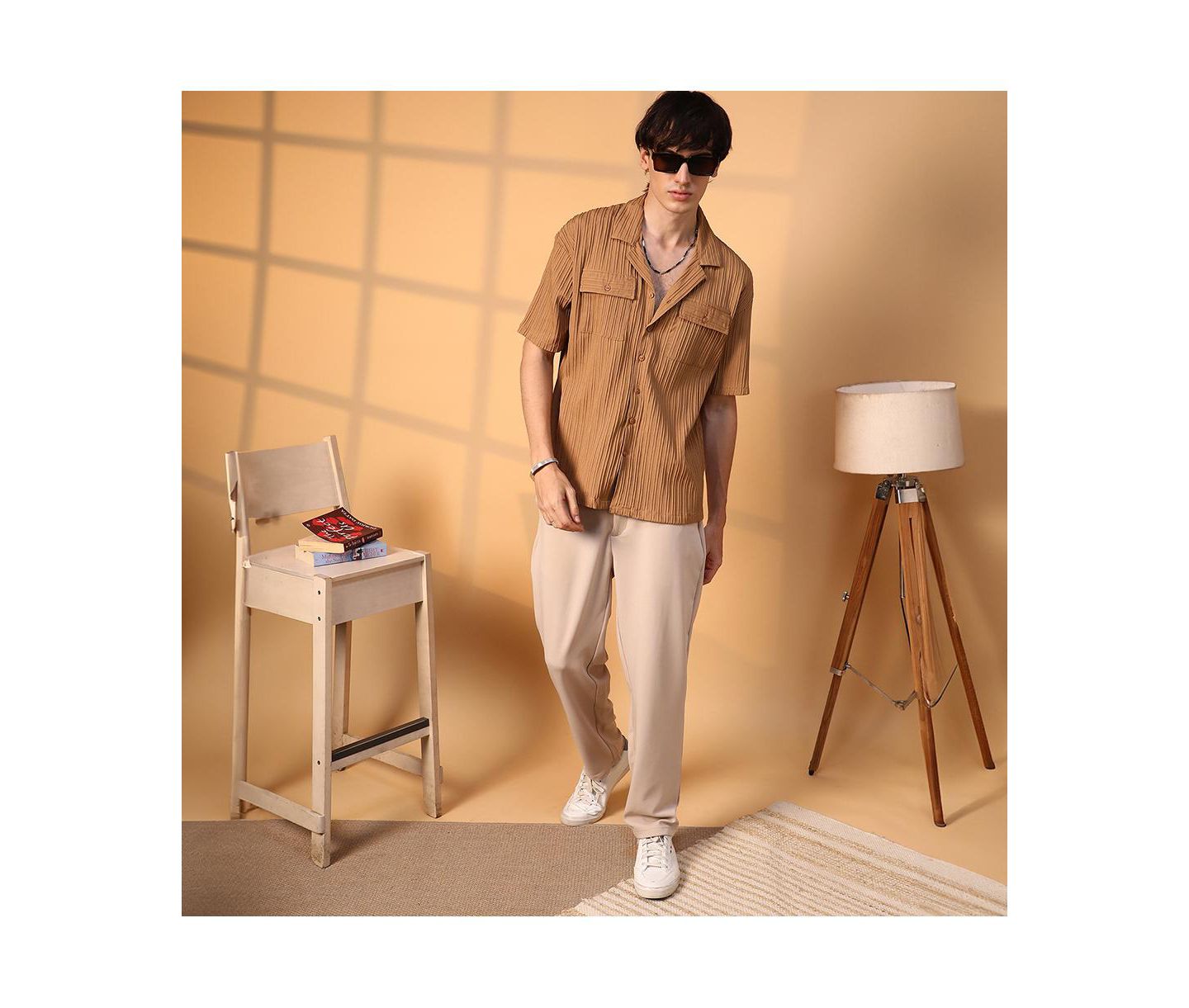 Мужская рубашка Cahoot Campus Sutra Camel Brown Tactile-Lined Oversized, цвет: Коричневый — фото 8