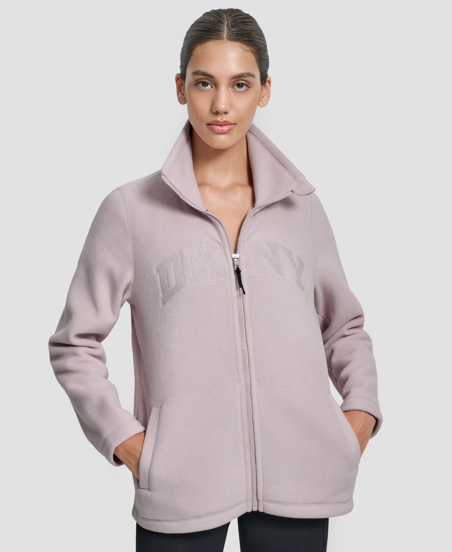 Женский топ DKNY Full-Zip Varsity Logo Top, цвет: Allure — фото 1