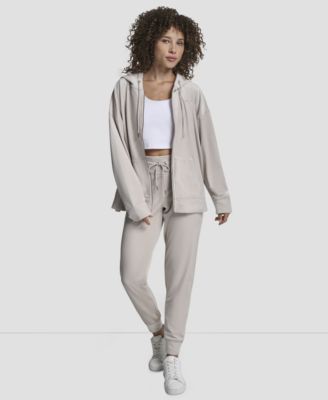 Women's Platinum Velour Rhinestone Logo Full-Zip Hoodie