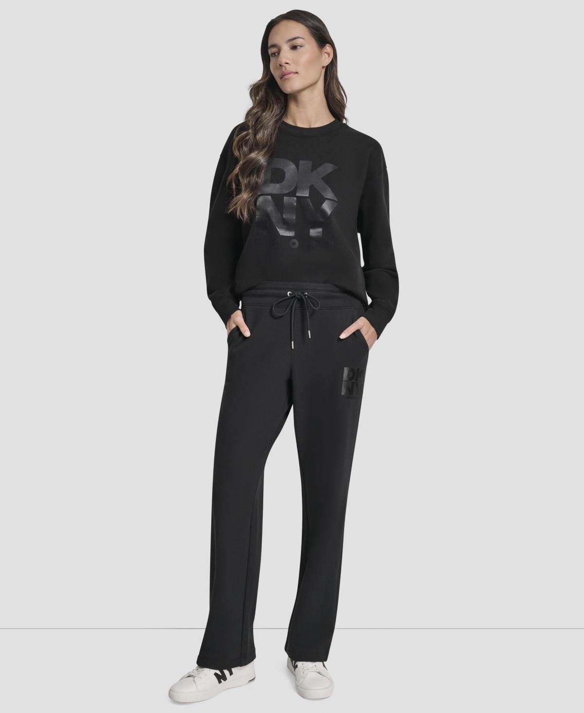 Dkny Women's Sport Stacked Transfer Logo Track Pants In Black