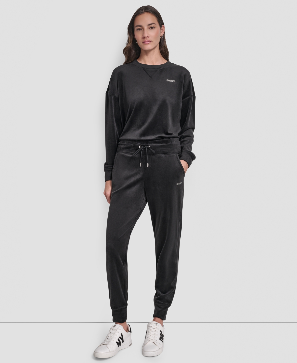 Dkny Rhinestone Embellished Fleece Joggers In Black