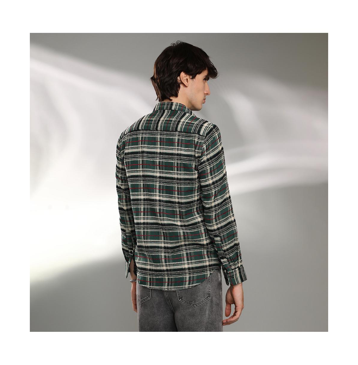 Campus Sutra Men's Pine Green Woven Plaid Shirt
