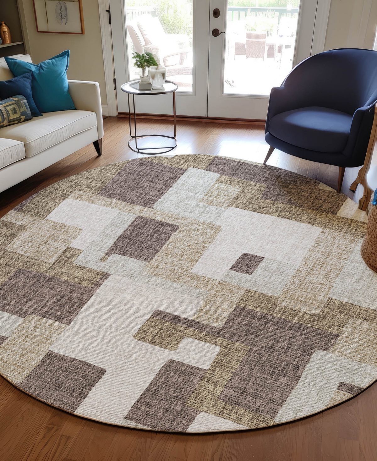 Dalyn Portico Po3 8'x8' Round Area Rug In Brown