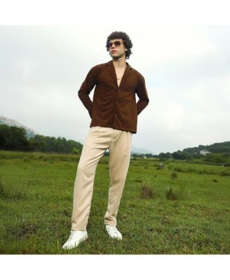 Men's Chocolate Brown Ribbed Oversized Shirt