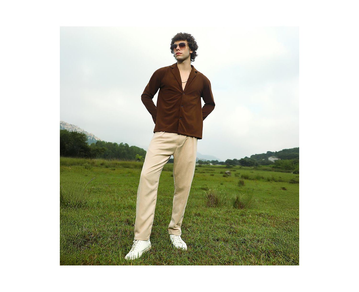 Men's Chocolate Brown Ribbed Oversized Shirt