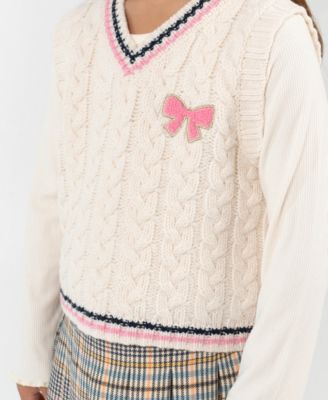 Little Girls' Plaid Skort Dress with Cable Knit Vest, 2 pc