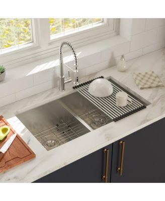 33 Inch 16-Gauge Stainless Steel Double Bowl Undermount Kitchen Sink with Soundproofing