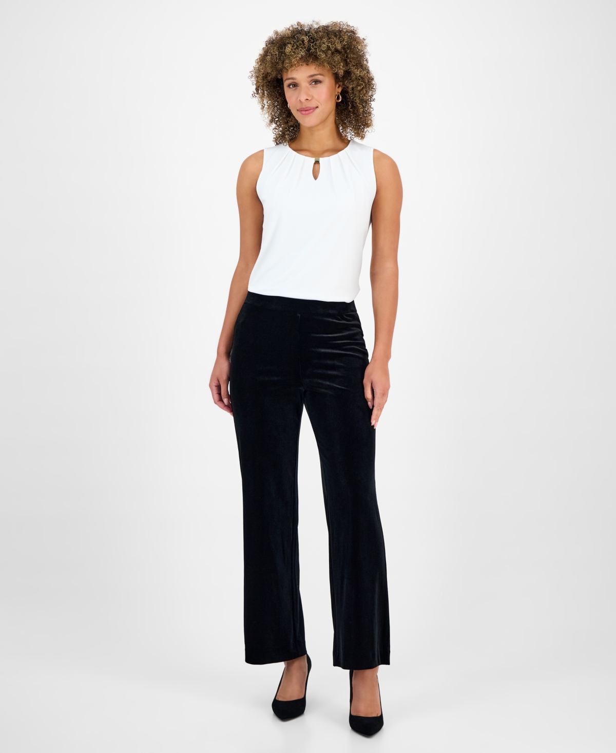 Kasper Petite Velvet High-Rise Wide-Leg Pull-On Pants