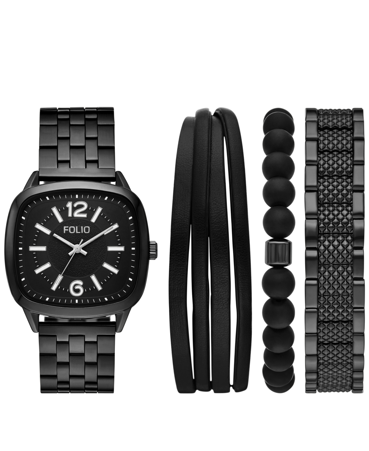 Folio Men's Quartz Three-hand Black Alloy Watch Set, 40mm In Black