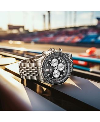 Men s RaceWay 1010 44mm Quartz Chronograph Watch, Blue Dial with Silver Subdials, Tachymeter Bezel, Stainless Steel Bracelet