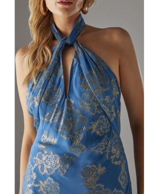 Women's Metallic Chiffon Wrap Front Midi Dress