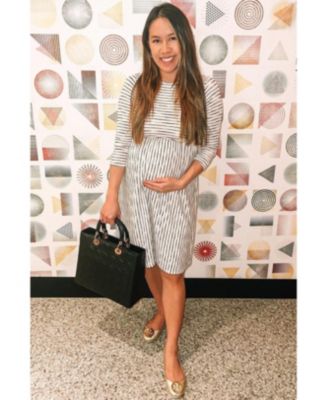 Maternity Ivory Ribbed Striped Midi Dress