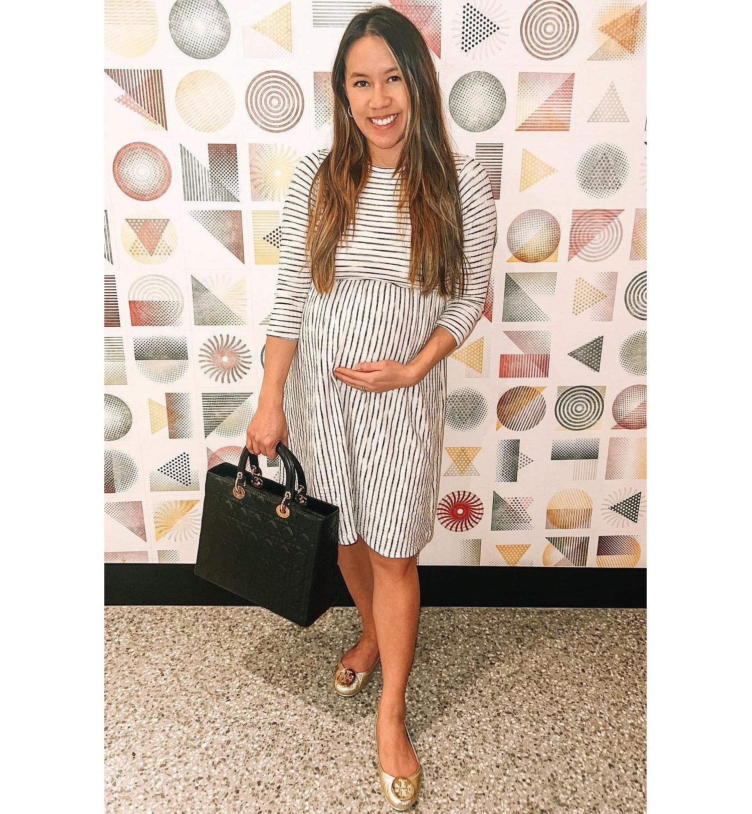 Women's Ivory Ribbed Striped Midi Dress