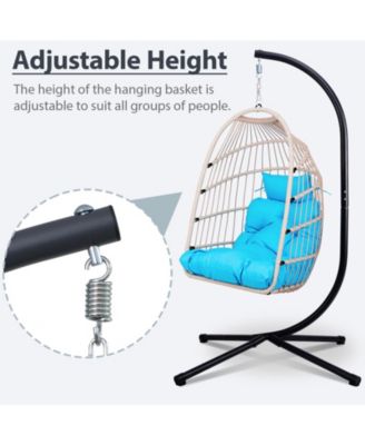 Blue Wicker Egg Hanging Chair with Stand and 350 lb Capacity