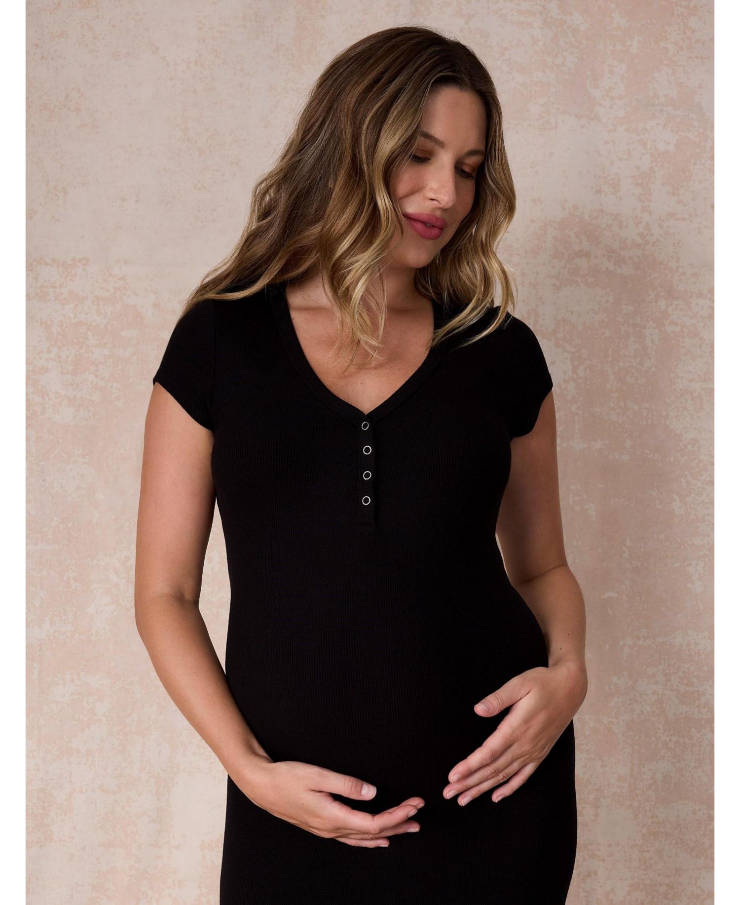 Women's Short Sleeve Henley Bodycon Maxi Dress - Motherhood