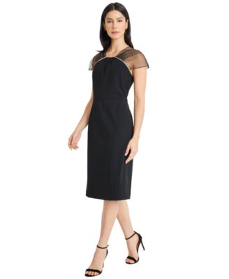 Women's Mesh Shoulder Detail Midi Dress