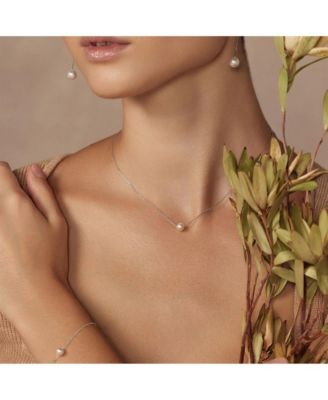 Sterling Silver 18k Gold Plated Abby Single Cultured Pearl Necklace & Dangled Drop Earrings Set