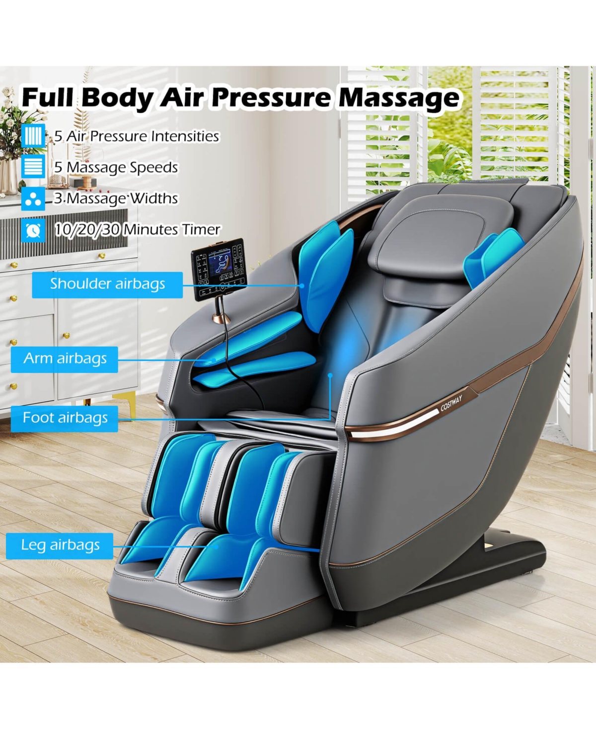Costway Full Body Zero Gravity Massage Chair with Airbags Waist Heater Foot Rollers