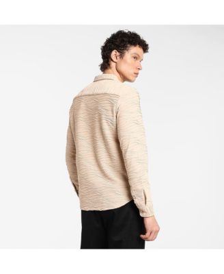 Men's Saltbox Beige Self-Design Wave Shirt