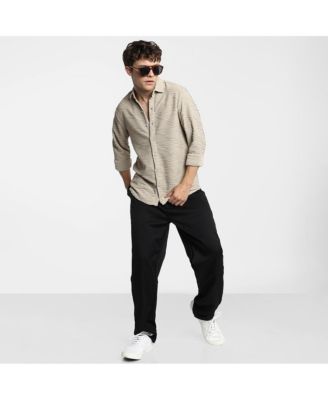 Men's Cloud Grey Self-Design Wave Shirt