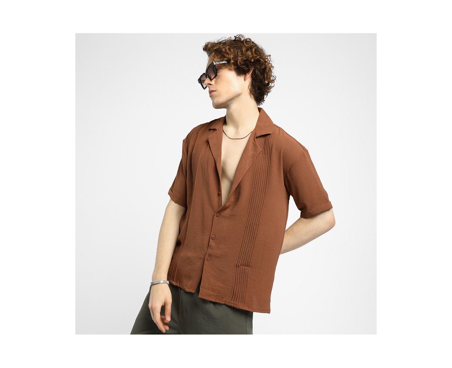 Men's Panel-Pleat Oversized Shirt