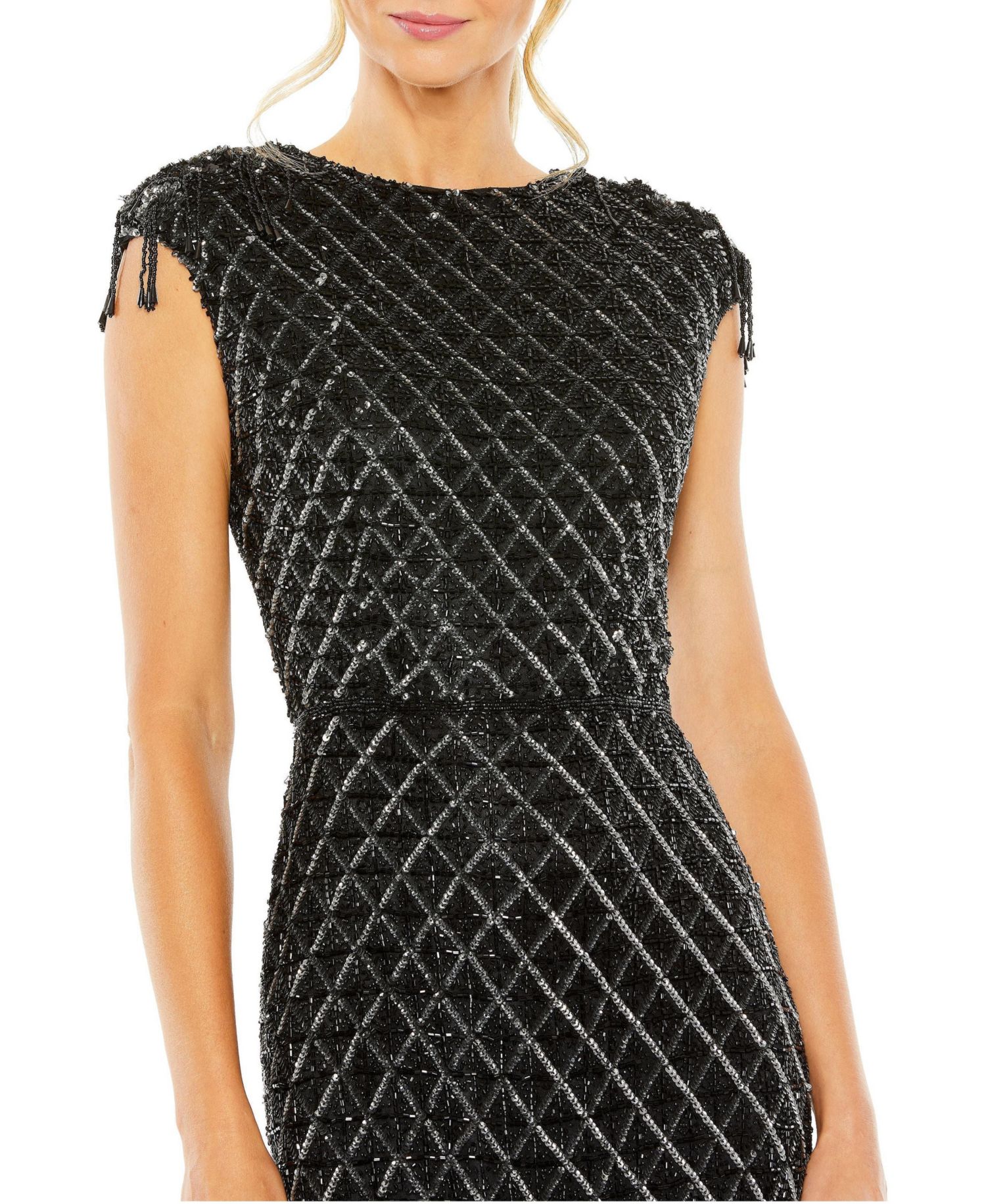 Women's High Neck Dress w/ Crystal Fringe Detail