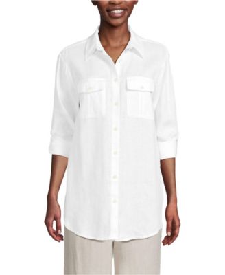 Women's Linen Roll Sleeve Relaxed Tunic Top