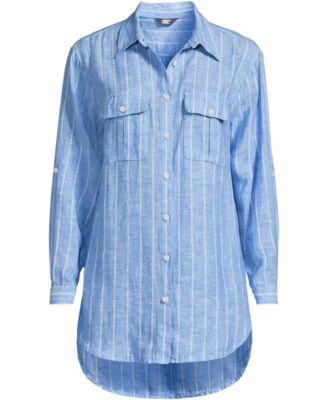 Women's Linen Roll Sleeve Relaxed Tunic Top