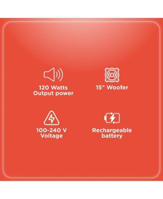 120W 15 inch Party Tower PA Speaker with Lights, FM Radio, and Rechargeable Battery and Wheels For Mobility 4001945