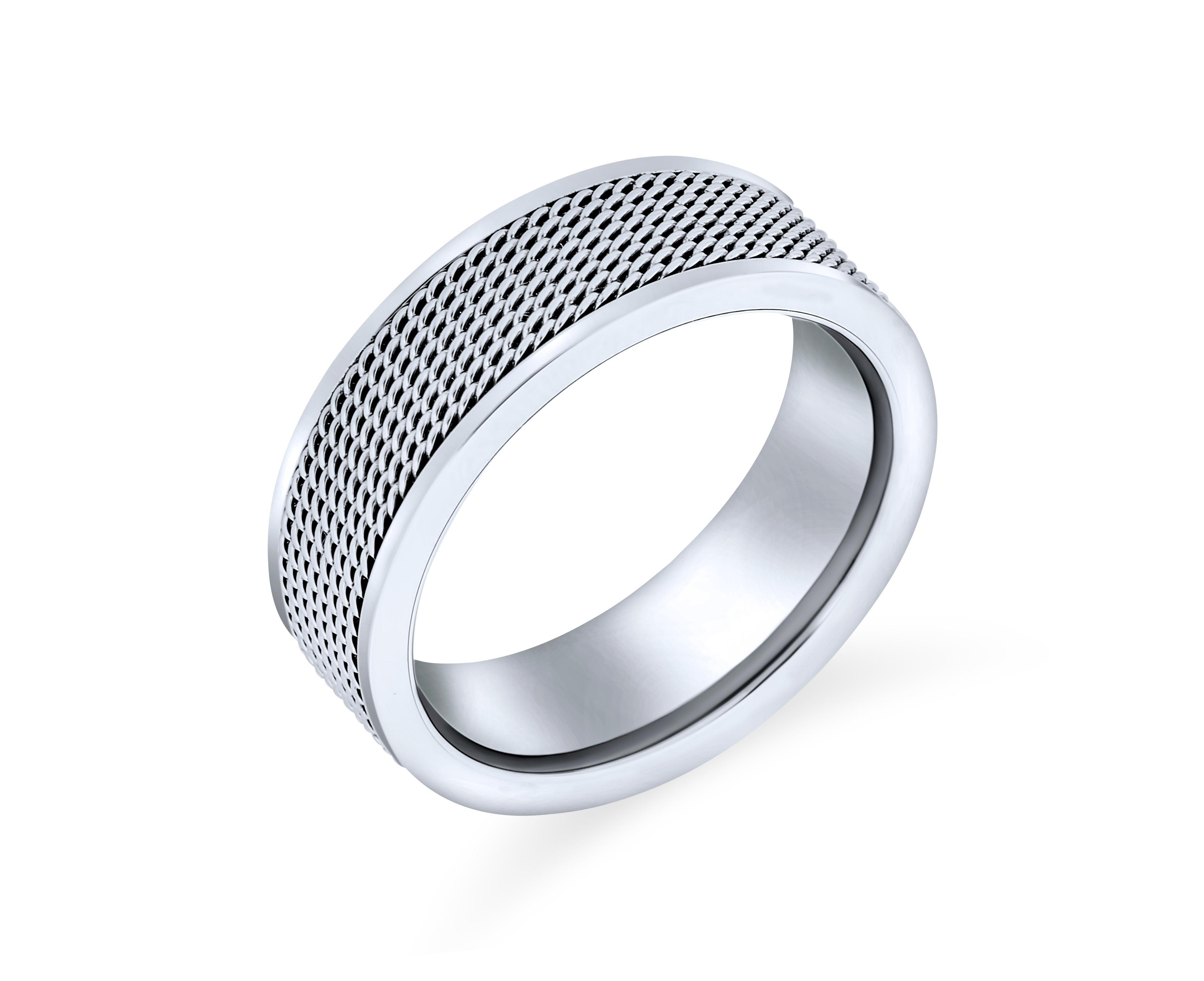 Bling Jewelry 8MM Stainless Steel Urban Biker Rope Chain Mesh Band Ring