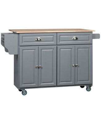 Dark Gray Kitchen Helper: Utility Cart with Drop-Leaf &amp; Rubber Wood Top