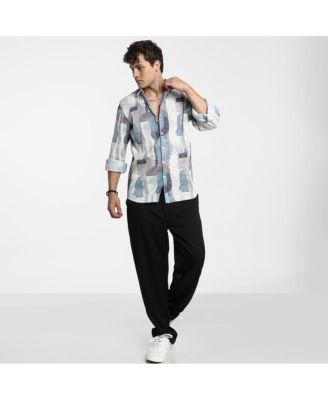 Men's Icy Blue & Ivory White Twig-Block Shirt