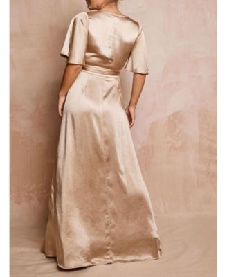 Women's Wrap Tie Satin Bridesmaid Dress