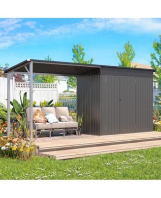 AECOJOY 4'x14' Outdoor Open-Sided Storage Shed with Attached