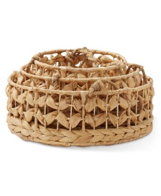 3-Tier Hanging Fruit Basket Set, Natural Water Hyacinth Storage Baskets for Produce, Herbs, Plants, Boho Kitchen Pantry Storage Organizer