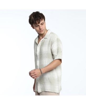 Men's Greige & Ivory White Buffalo Check Oversized Shirt