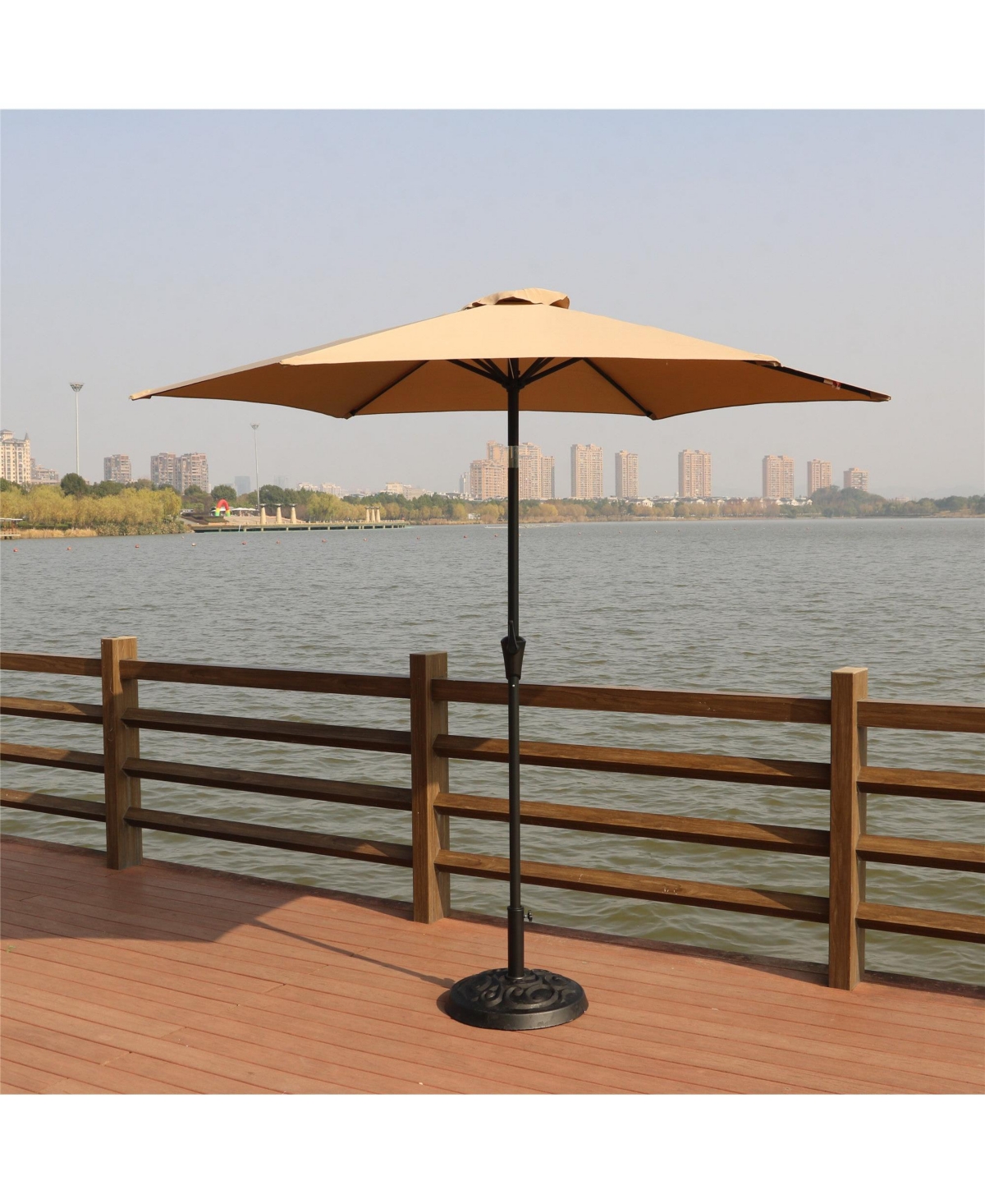 8.8 Ft Taupe Aluminum Patio Umbrella with Tilt Crank and 35LB Base