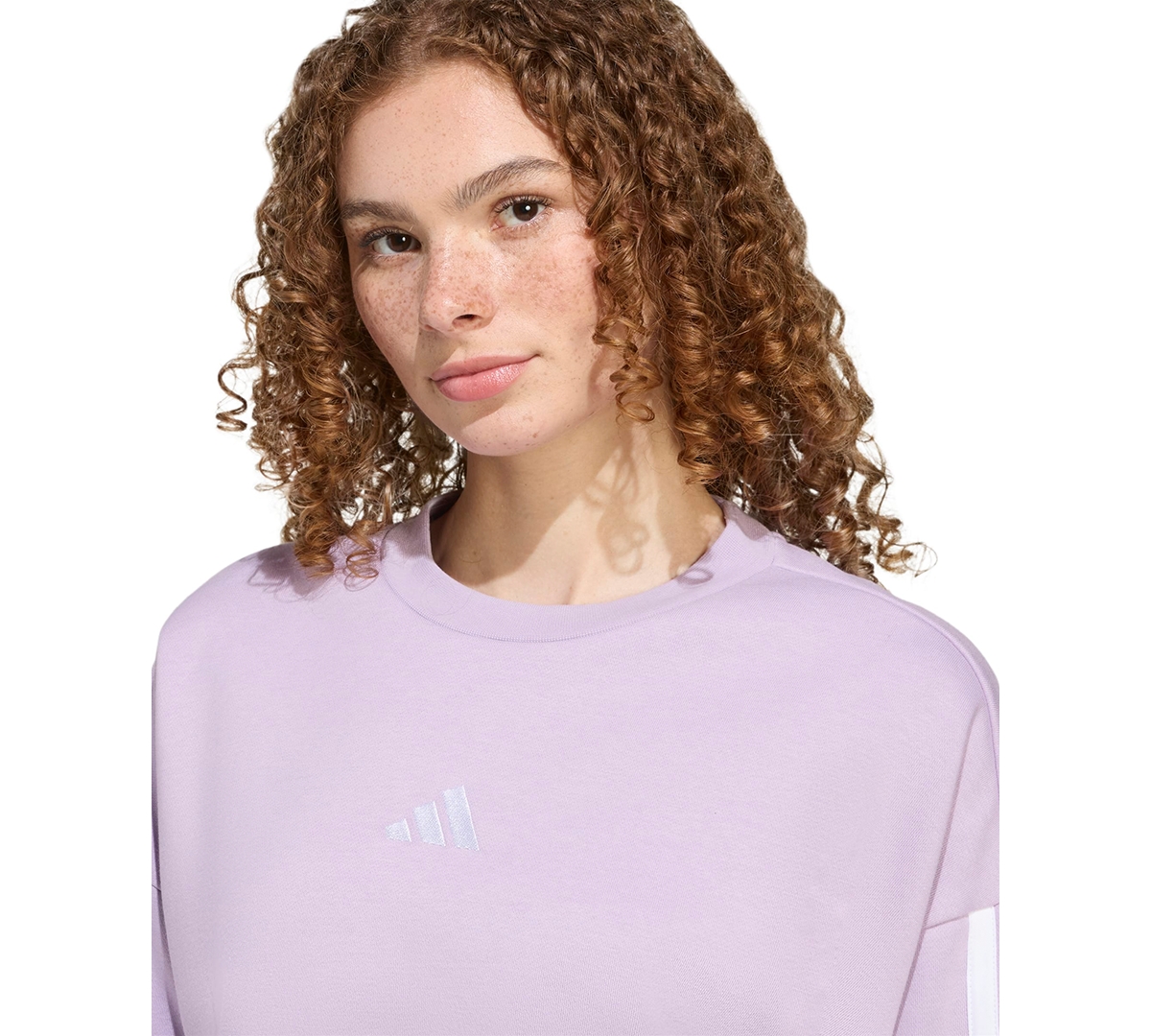 Adidas Originals Women's Essentials 3-stripes Fleece Crew Neck Sweatshirt In Purple