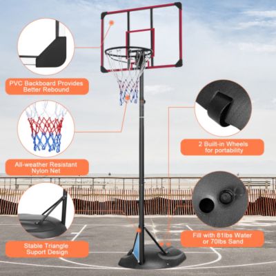 Portable Basketball Hoop Adjustable 7.5ft to 9.2ft Height with 32inch Backboard for Youth Adults Indoor Outdoor Red