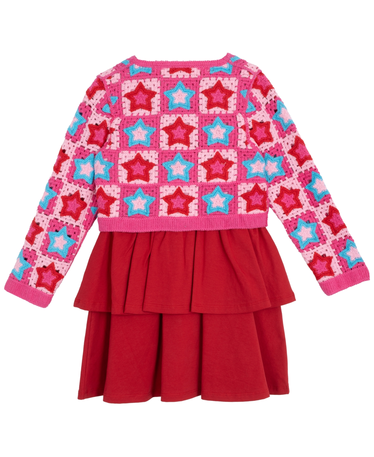 Rare Editions Little Girl Dress With Crochet Cardigan, 2 Pc In Red