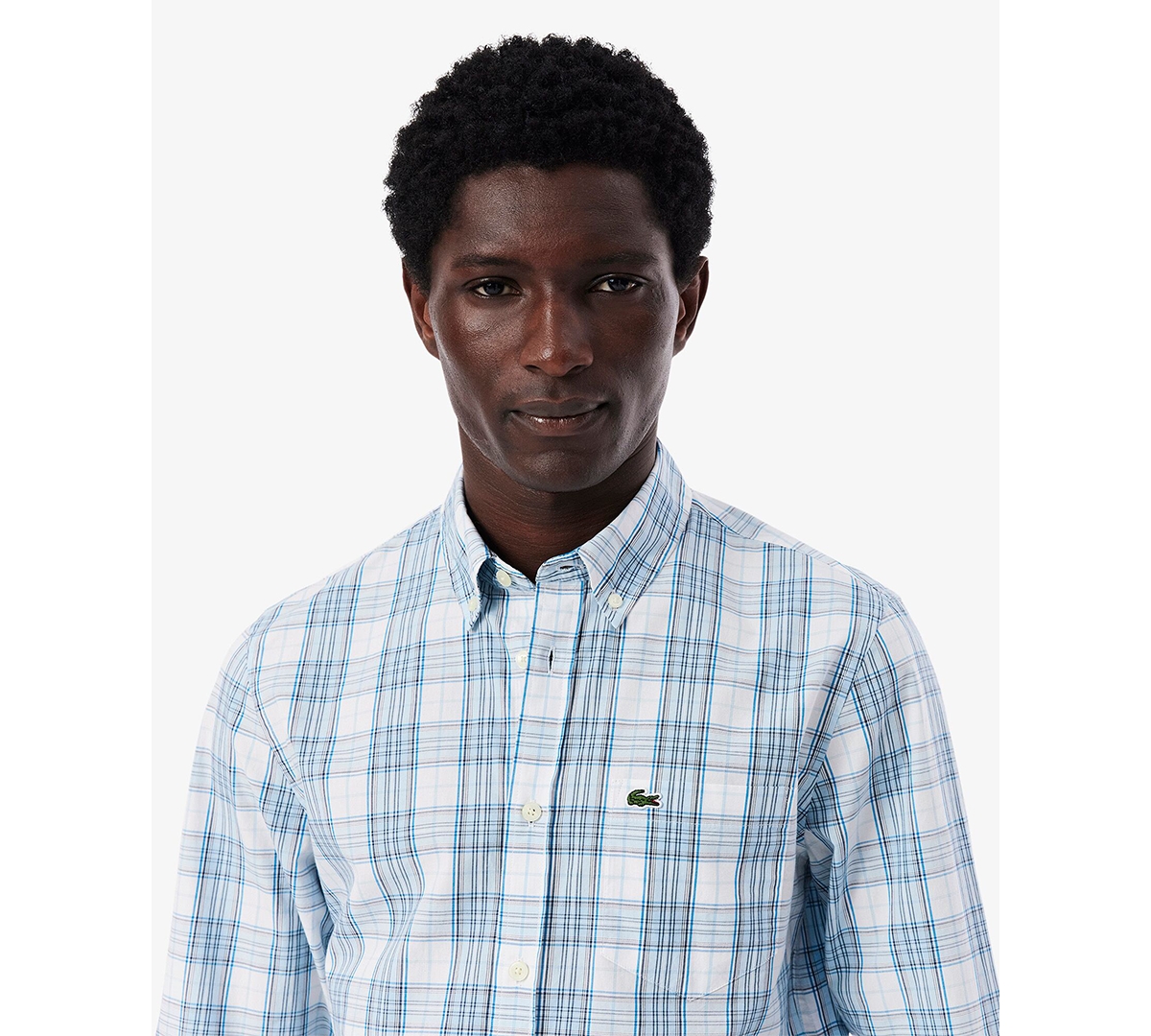 Lacoste Men's Slim Fit Stretch Plaid Shirt - 17 - 43 In Blue