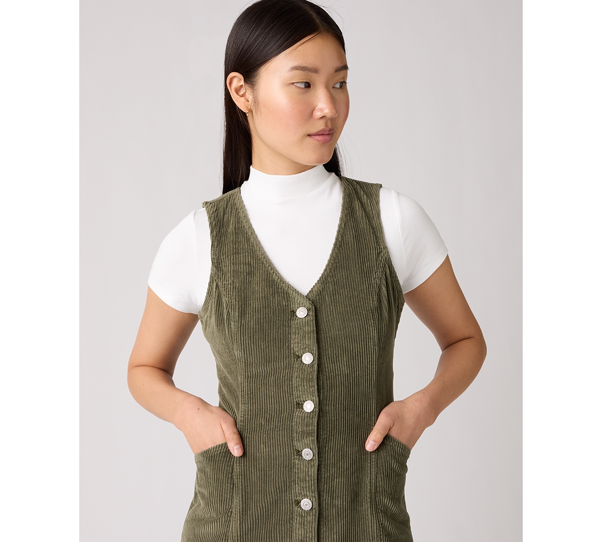 Levi's Women's Vianna Denim Button-front Vest Dress In Green