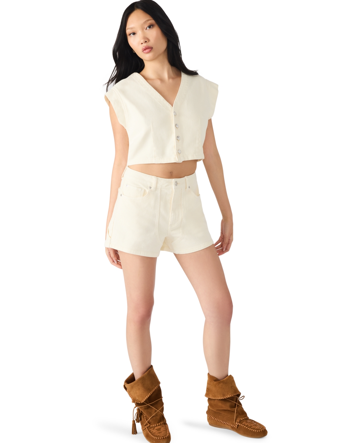 Steve Madden Women's Cap Sleeve Crop Top In White