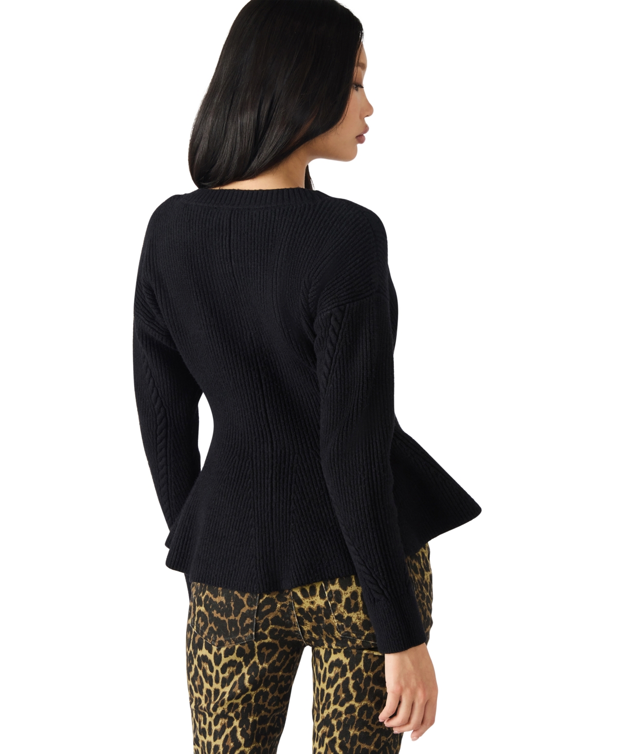 Steve Madden Courtney Rib Peplum Cardigan In Black