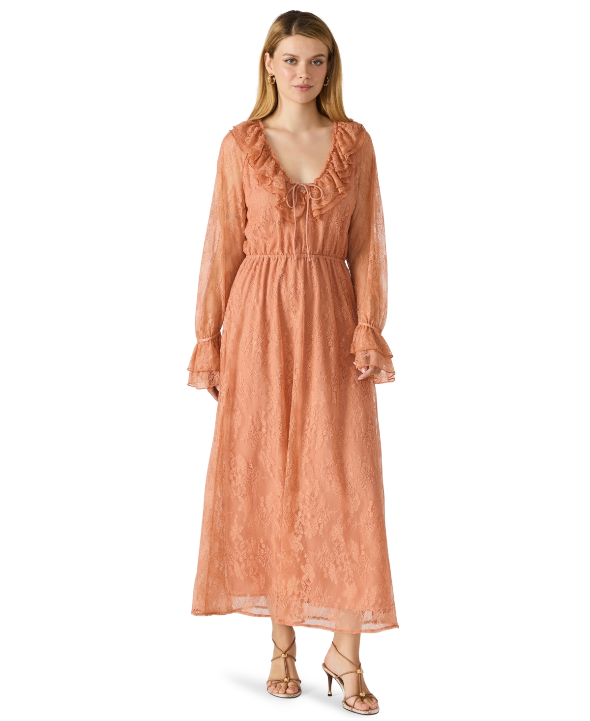 Steve Madden Rosabella Long Sleeve Lace Dress In Orange