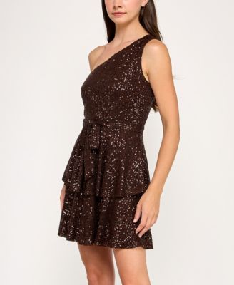 Juniors' One Shoulder Sequin Embellished Short Dress