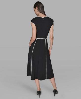 Women's Piped-Trim Fit and Flare Dress