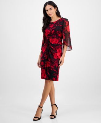 Connected - Petite Printed Cape-Sleeve Sheath Dress