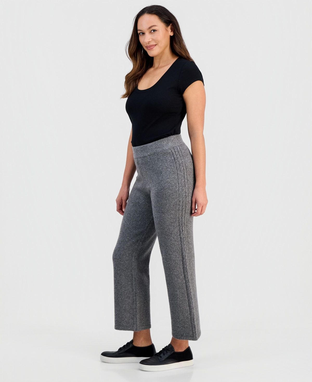 Jones New York Petite Mix Stitch Sweater Pants In Gray