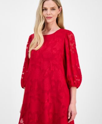 Petite Floral Burnout Blouson-Sleeve Shift Dress